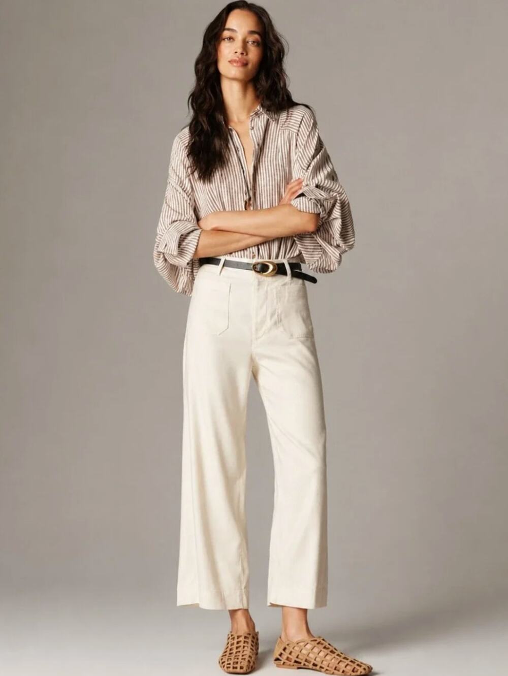 ANTHROPOLOGIE x MAEVE Colette Wide Leg Crop Pants Ivory Sz 31 $148 {GG23}
